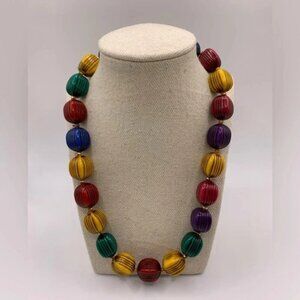 #103 Vintage jewel-toned ribbed  beaded necklace